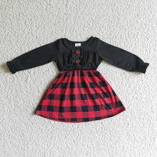 Load image into Gallery viewer, Baby girls black red plaid Christmas dresses
