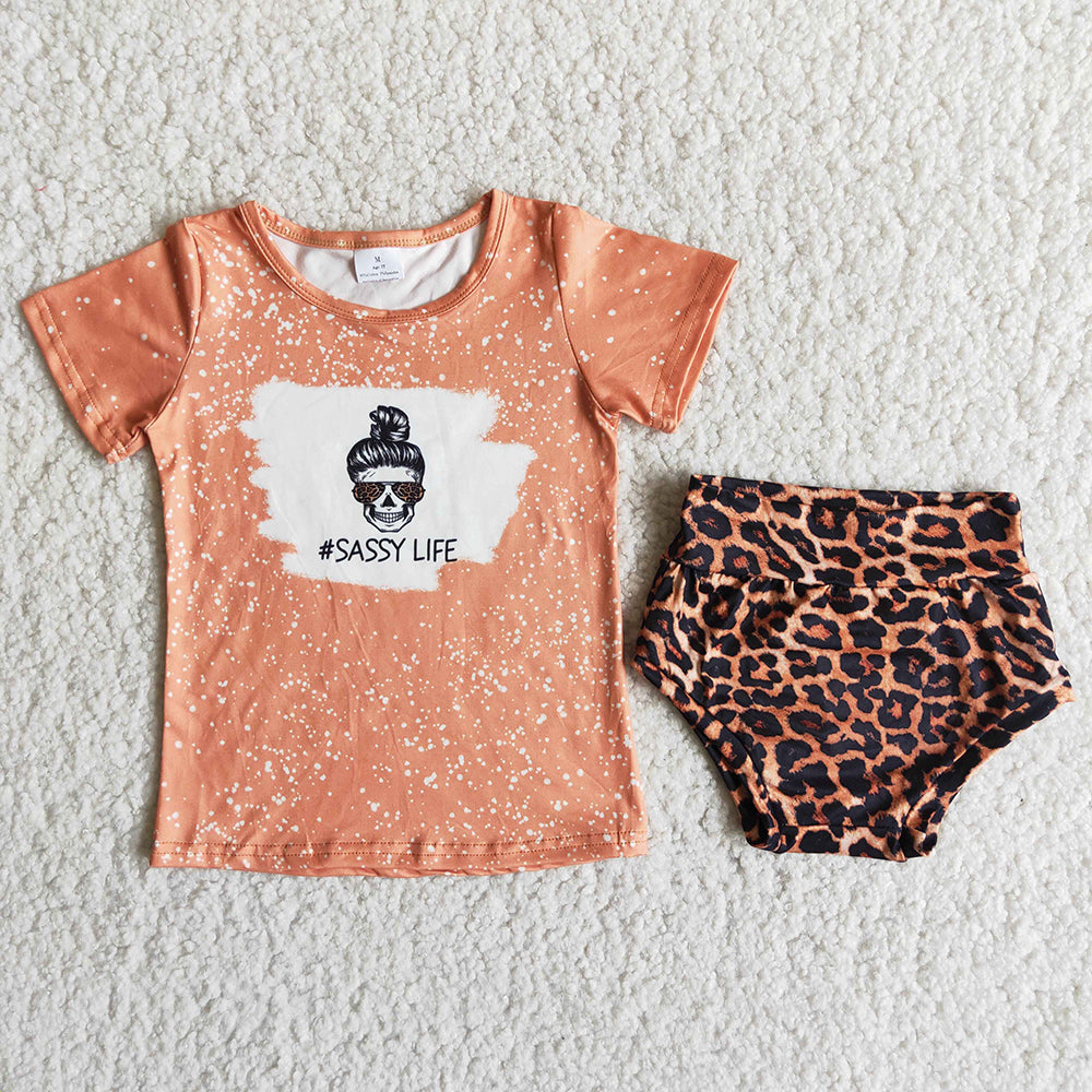 Orange Glasses leopard bummie set