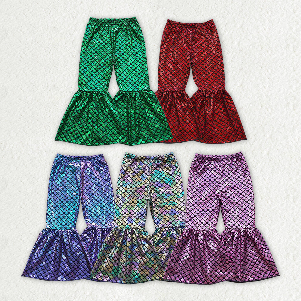 5 Colors Baby Girls Mermaid Scale Holographic Spandex Bell Bottom Pants