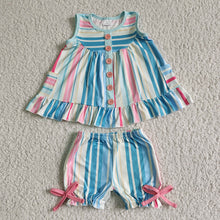 Load image into Gallery viewer, Baby girls colorful stripe summer shorts sets

