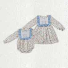 Load image into Gallery viewer, Sibling Baby Girls Pumpkins Flowers Bib Rompers Dresses
