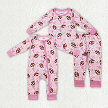 Load image into Gallery viewer, Sibling Baby Girls Pink Football Bows Rompers Pajamas Clothes Sets
