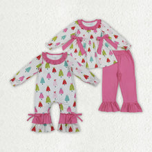 Load image into Gallery viewer, Sibling Baby Girls Christmas Bows Trees Rompers Outfits Sets
