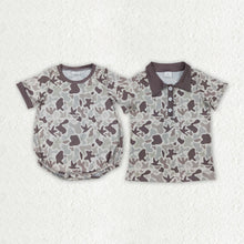 Load image into Gallery viewer, Sibling Baby Boys Khaki Ducks Camo Button Rompers Shirts
