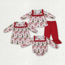 Load image into Gallery viewer, Sibling Baby Girls Red Long Sleeves Santa Trees Rompers Dresses Outfits
