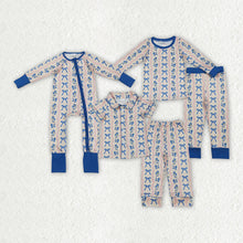 Load image into Gallery viewer, Sibling Baby Girls Blue Bows Flower Stripe Rompers Pajamas Sets
