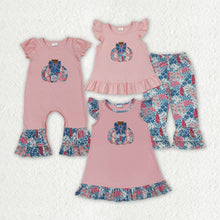 Load image into Gallery viewer, Sibling Embroidery Baby Girls Pink Floral Pumpkin Rompers Dresses Outfits
