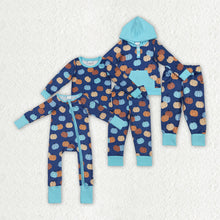 Load image into Gallery viewer, Sibling Baby Boys Blue Pumpkins Fall Outfits Pajamas Rompers Sets
