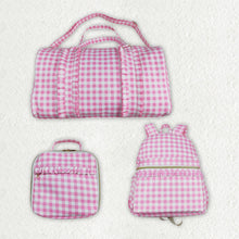 Load image into Gallery viewer, Sibling Pink Checkered Print Gym Lunch Boxes Bags
