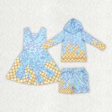 Load image into Gallery viewer, Sibling Baby Girls Boys Blue Ice-cream Drip Shorts Dresses Shirts
