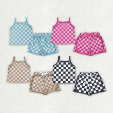 Load image into Gallery viewer, Sibling 4 Colors Baby Girls Strap Plaid Top Short Sports Sets
