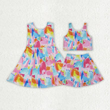 Load image into Gallery viewer, Sibling Baby Girls Sleeveless Watercolor Yoga Short Athletic Dresses
