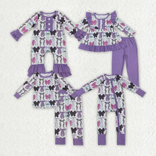 Load image into Gallery viewer, Sibling Baby Girls Purple Bows Pajamas Rompers Outfits Sets
