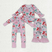 Load image into Gallery viewer, Sibling Baby Girls Pink Colorful Bows Rompers Pajamas Sets
