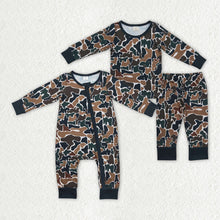 Load image into Gallery viewer, Baby Boys Sibling Brown Camo Bamboo Rompers Pajamas Clothes Sets
