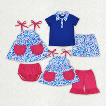 Load image into Gallery viewer, Baby Girls Blue Grasses Summer Sibling Boys Shorts Clothes Sets
