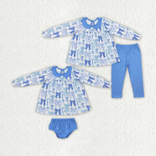 Load image into Gallery viewer, Baby Girls Blue Bows Sibling Fall Outfits Clothes Sets
