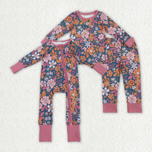 Load image into Gallery viewer, Sibling Baby Girls Lavender Floral Zip Rompers Pajamas Clothes Sets

