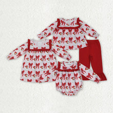 Load image into Gallery viewer, Sibling Baby Girls Chrsitmas Red Santa Bows Rompers Dresses Outfits
