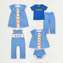 Load image into Gallery viewer, Sibling Girls Boys Blue Pumpkins Dresses Rompers Fall Clothes Sets
