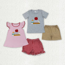 Load image into Gallery viewer, Sibling Embroidery Baby Girls Boys Apple Back To School Books Outfits
