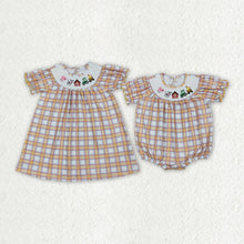 Load image into Gallery viewer, Sibling Baby Girls Fall Plaid Cows Farm Smocked Rompers Dresses
