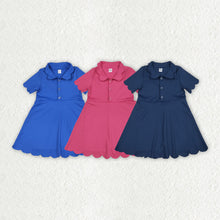 Load image into Gallery viewer, Sibling 3 Colors Baby Girls Short Sleeves Scallop Yoga Knee Length Dresses

