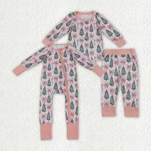 Load image into Gallery viewer, Sibling Baby Girls Pink Christmas Trees Rompers Pajamas Sets
