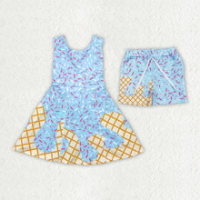 Load image into Gallery viewer, Sibling Baby Girls Boys Blue Ice-cream Drip Shorts Dresses
