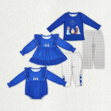 Load image into Gallery viewer, Sibling Girls Baby Boys Blue Christmas Nativity Rompers Clothes Sets
