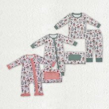 Load image into Gallery viewer, Sibling Girls Baby Boys Christmas Western Tree Rompers Pajamas
