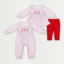 Load image into Gallery viewer, Sibling Baby Girls Christmas Candy Cane Rompers Clothes Sets
