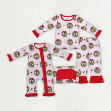 Load image into Gallery viewer, Sibling Baby Girls Christmas Pink Face Bamboo Rompers Pajamas
