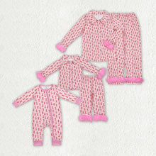 Load image into Gallery viewer, Family Mommy and Me Baby Girls Western Pink Boots Fur Pajamas Rompers
