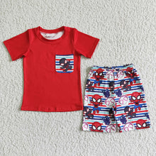 Load image into Gallery viewer, Baby boy cartoon pocket red shorts summer sets
