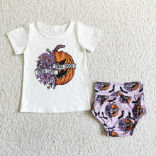 Load image into Gallery viewer, Baby girls Halloween spooky bummie sets
