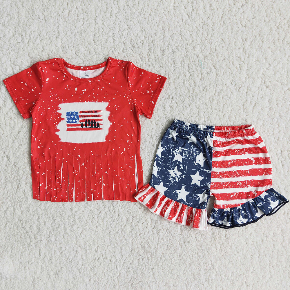 Stars and Stripes red tassels short outfits