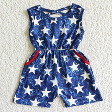 Load image into Gallery viewer, Baby girls 4th of July star blue jumpsuits
