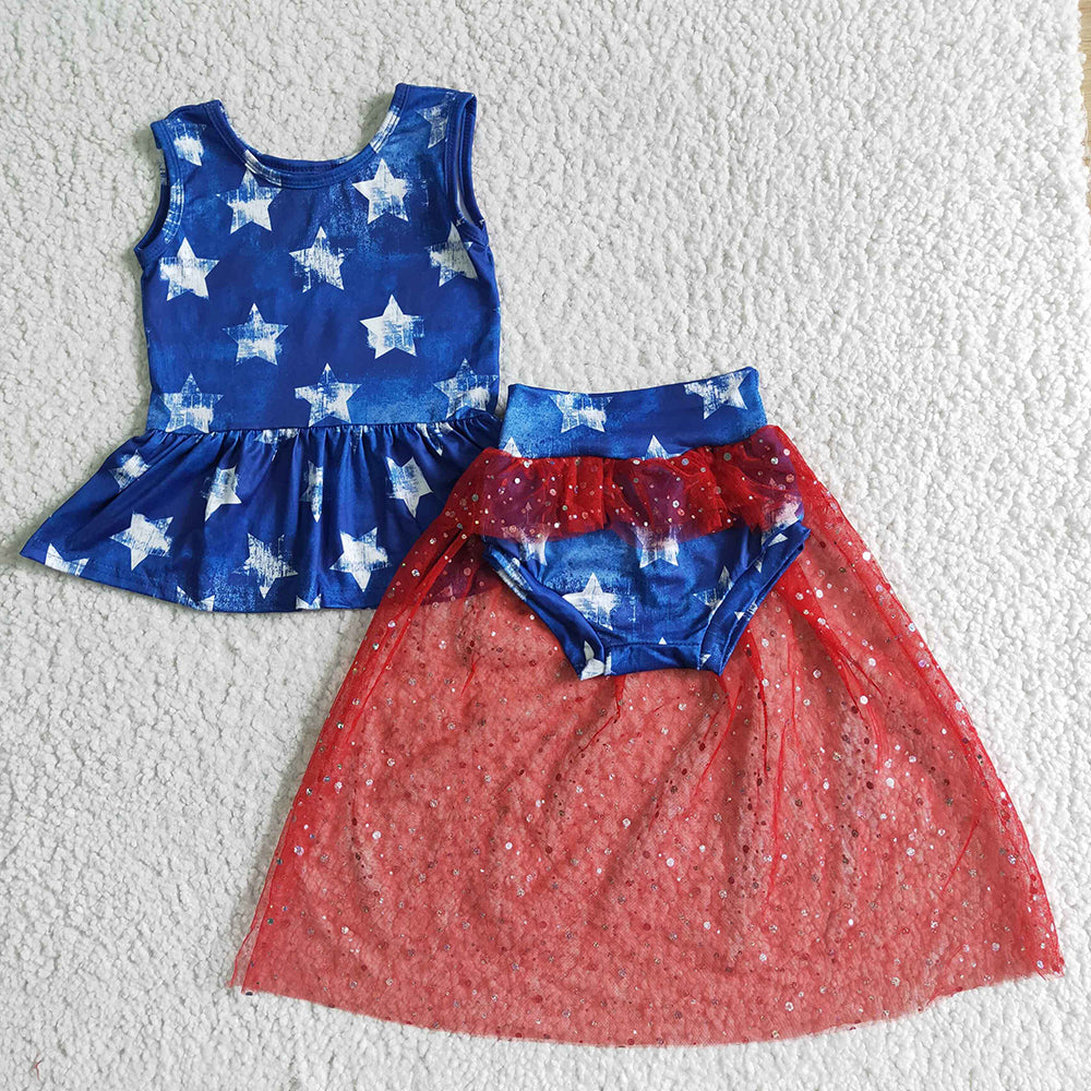 Baby girls 4th of july star bummie tutu sets