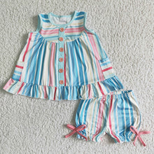 Load image into Gallery viewer, Baby girls colorful stripe summer shorts sets
