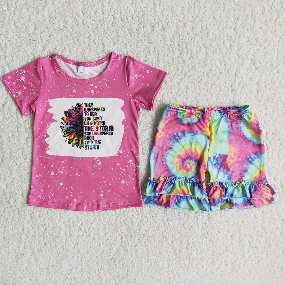 Pink Halo dye  ruffles Shorts sets