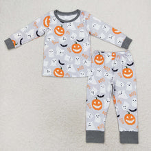 Load image into Gallery viewer, Baby Boys Grey Ghost Pumpkin Shirt Pants Pajamas Clothes Sets
