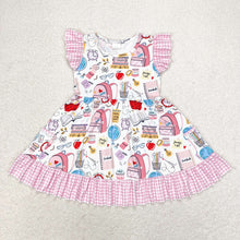 Load image into Gallery viewer, Baby Girls Back To School Pink Ruffle Knee Length Dresses
