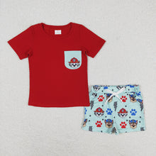 Load image into Gallery viewer, Baby Boys Dog Red Pocket Shirt Top Shorts Clothes Sets
