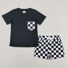 Load image into Gallery viewer, Baby Boys Black Shirt Top Checkered Shorts Clothes Sets
