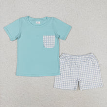 Load image into Gallery viewer, Baby Boys Blue Pocket Shirt Top Checkered Shorts Clothes Sets
