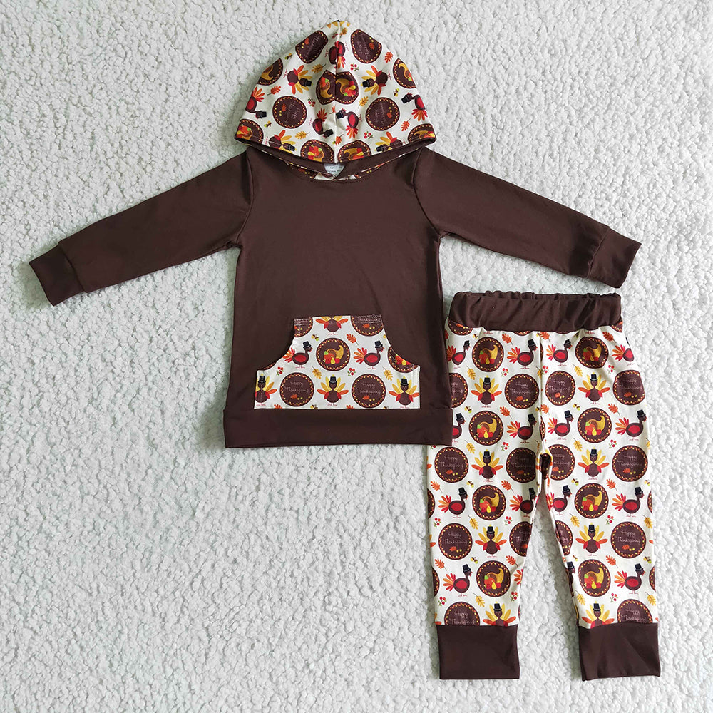 Baby boys turkey hoodie thanksgiving pants clothes sets