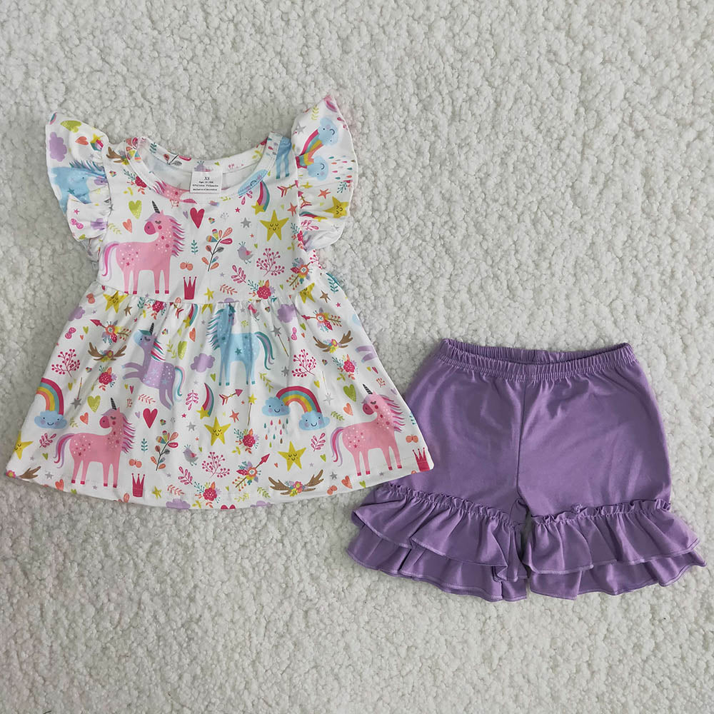 Cartoon horses shorts set