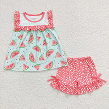 Load image into Gallery viewer, Pink watermelon dots ruffles Shorts sets
