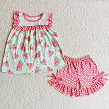 Load image into Gallery viewer, Pink watermelon dots ruffles Shorts sets
